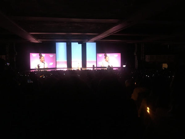 A picture of the stage at The United State of Women conference.