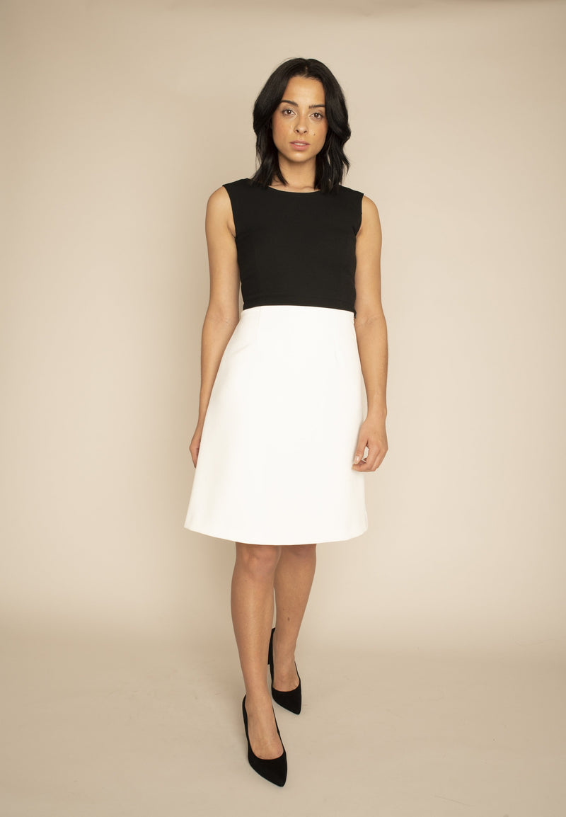 Black Sleeveless Eleanor Top with the Ivory A-Line Victoria Skirt with our signature Careaux zip around the waist.