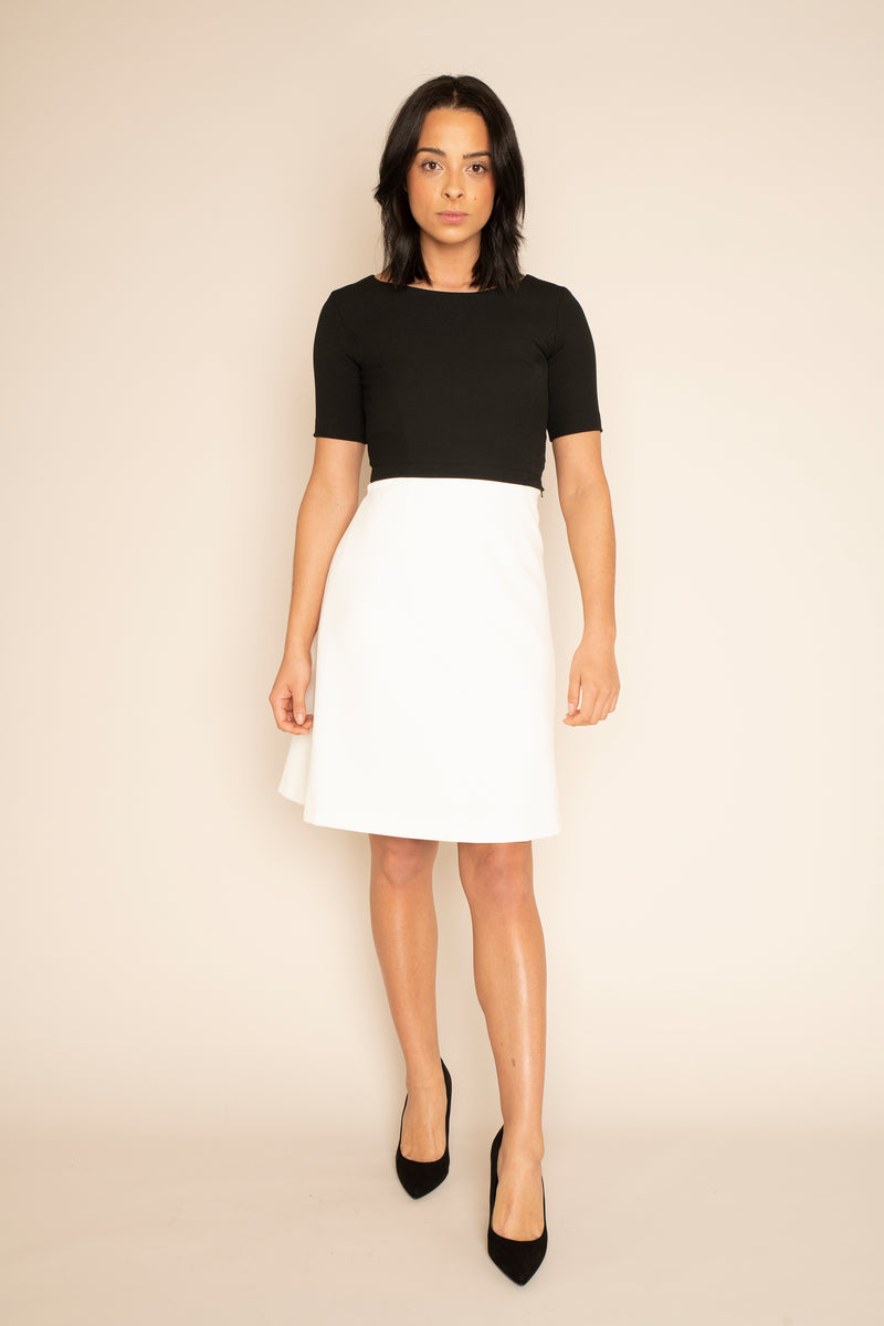 Black Sleeved Catherine Top with the Ivory A-Line Victoria Skirt with our signature Careaux zip around the waist.