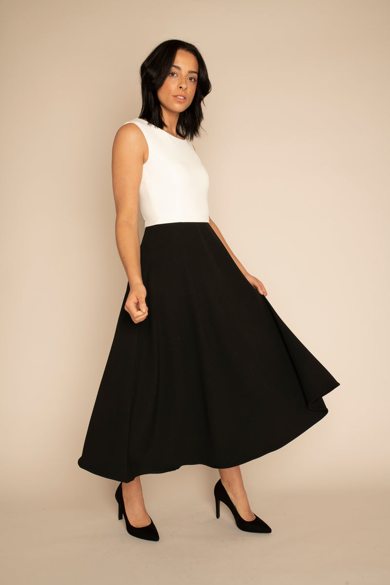 Ivory Sleeveless Eleanor Top with the Black  Midi Elizabeth Skirt with our signature Careaux zip around the waist.