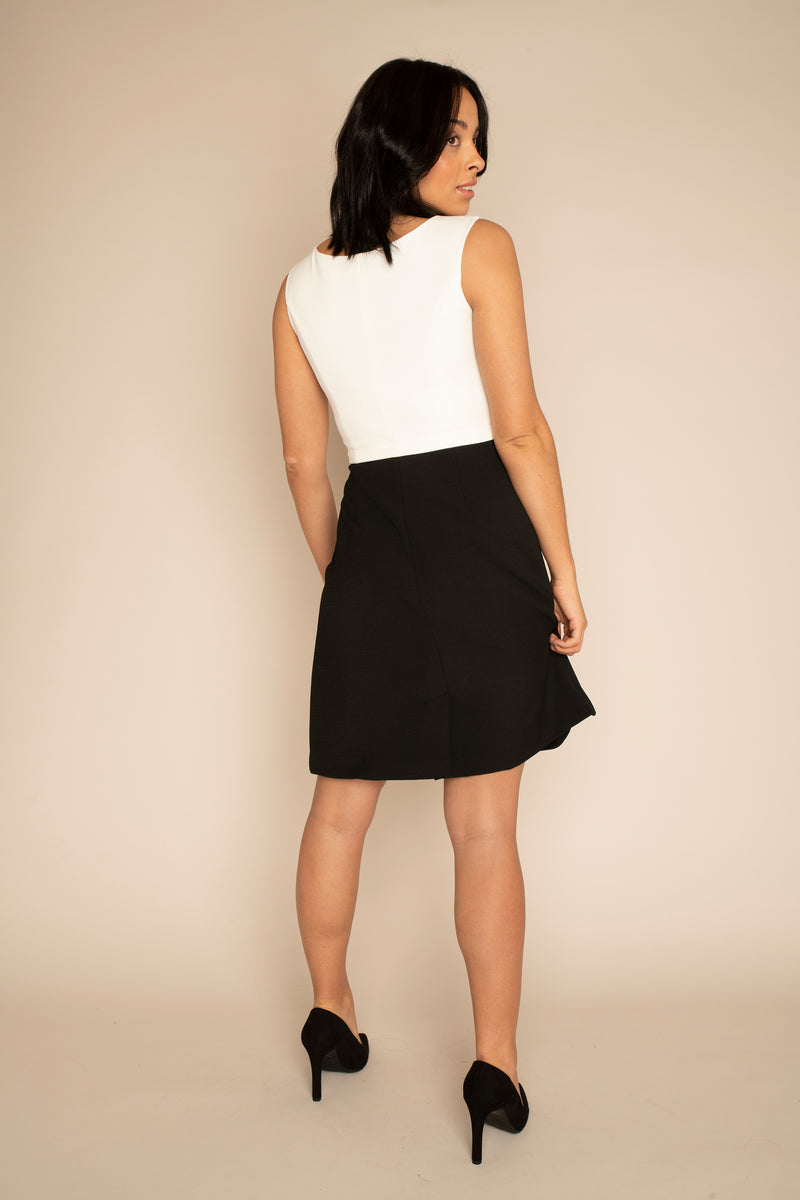 Ivory Sleeveless Eleanor Top with the Black A-Line Victoria Skirt with our signature Careaux zip around the waist.