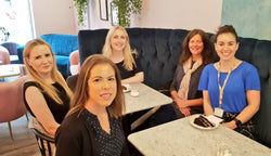 Tanya Nicol, Laura, Rachel, Kate Marlow and Jessica Jackson catching up after the Prince's Trust Later Pitches Event